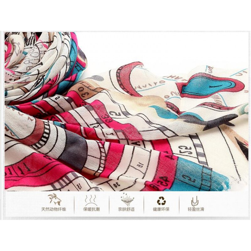 Pure Cashmere Scarves Red Print Women Fashional Winter Scarf
